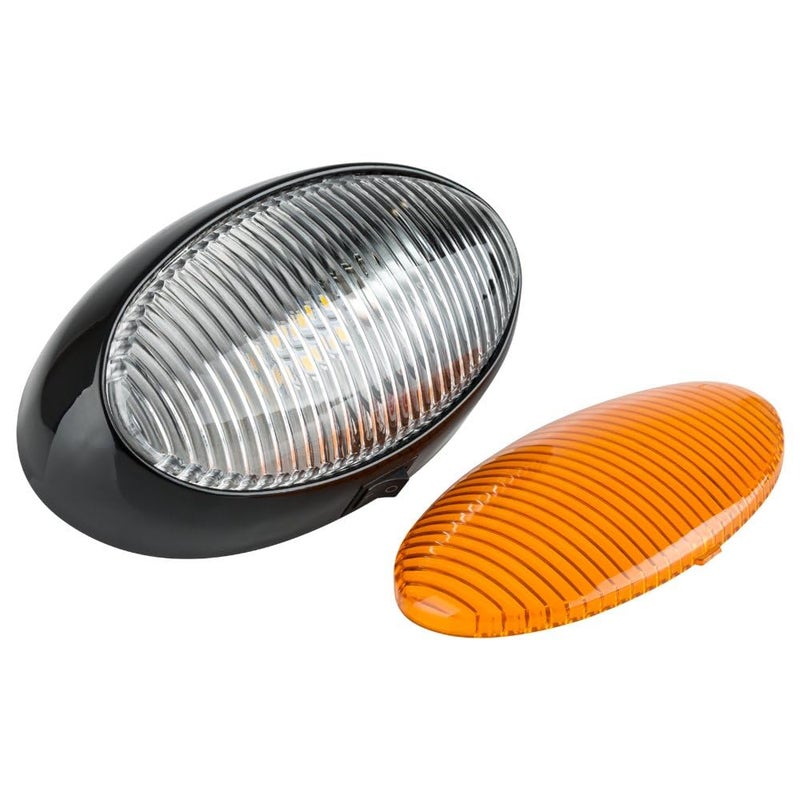 Lumitronics RV 12V LED Oval Porch Utility Light with On/Off Switch, Clear & Amber Lenses for Motorhomes, Campers, Trailers, 5th Wheels (Black) - Image 1